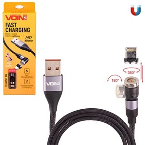 Кабель магнітний шарнірний VOIN USB — Lightning 3 А, 2 m, black (швидке заряджання/передавання даних) (VL-6602L BK)