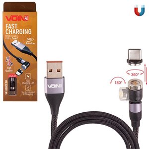 Кабель магнітний шарнірний VOIN USB — Type C 3 А, 2 m, black (швидке заряджання/передавання даних) (VP-6602C BK)