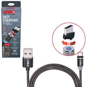 Кабель магнітний VOIN MC-2302M BK USB — Micro USB 2,4А, 2 m, black (тільки заряджання) (MC-2302M BK)