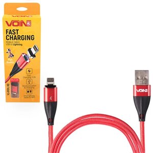 Кабель магнітний VOIN USB — Lightning 3 А, 2 m, red (швидке заряджання/передавання даних) (VL-6102L RD)