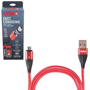 Кабель магнітний VOIN USB — Micro USB 3 А, 1 m, red (швидке заряджання/передавання даних) (VC-6101M RD)