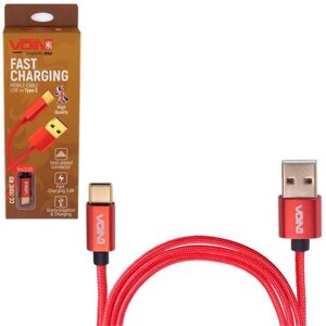 Кабель VOIN CC-1101C RD USB — Type C 5 А, 1 m, red (супер швидке заряджання/передавання даних) (CC-1101C RD)