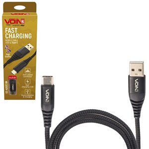 Кабель VOIN CC-4202C BK USB — Type C 3 А, 2 m, black (швидке заряджання/передавання даних) (CC-4202C BK)