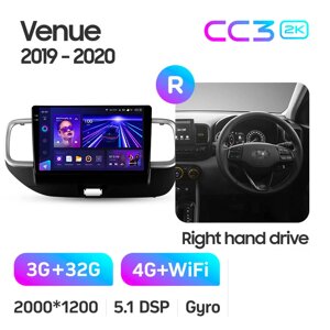 Штатна магнітола Teyes CC3 2k для Hyundai Venue 2019 - 2020 Right hand driver Android