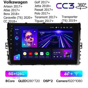 Штатна магнітола Teyes CC3 Круговий огляд 360° для Volkswagen Teramont 2017+ Tiguan 2017+ Transporter (T6) 2019+ Android