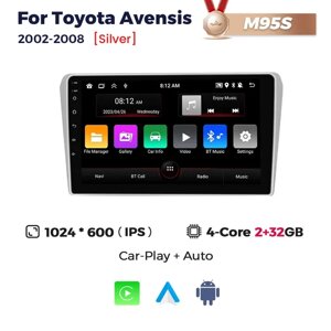 Штатна магнітола Toyota Avensis (T25) (2003-2009) M95 (2/32 Гб), HD (1280x720) QLED, GPS