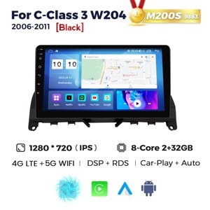 Штатна магнітола Mercedes-Benz C-Class (W204) (2006-2011) M200 (2/32 Гб), HD (1280x720) QLED, GPS + 4G + CarPlay