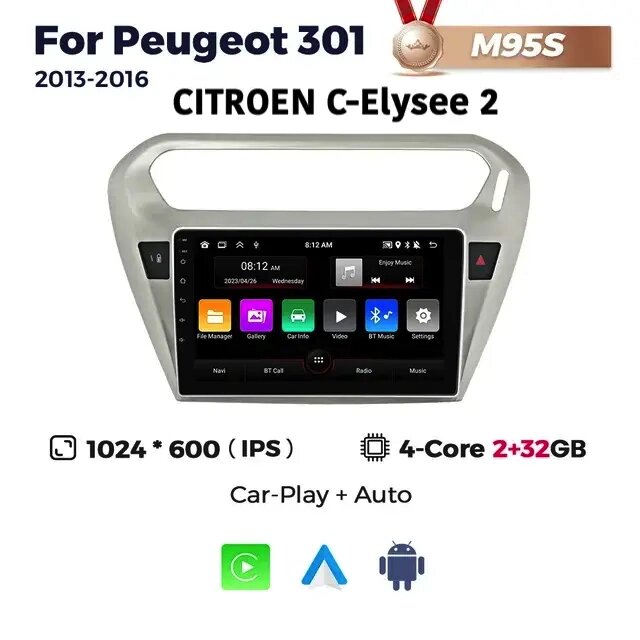 Штатна магнітола Citroen C-Elysee 2 / Peugeot 301 (2012-2016) M95 (2/32 Гб), HD (1024x600) IPS, GPS від компанії Мега Звук - фото 1