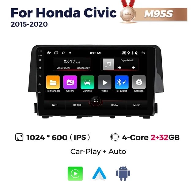 Штатна магнітола Honda Civic 10 (2015-2020) M95 (2/32 Гб), HD (1280x720) QLED, GPS від компанії Мега Звук - фото 1