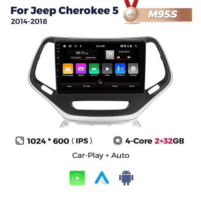 Штатна магнітола Jeep Cherokee (2014-2018) M95 (2/32 Гб), HD (1280x720) QLED, GPS від компанії Мега Звук - фото 1