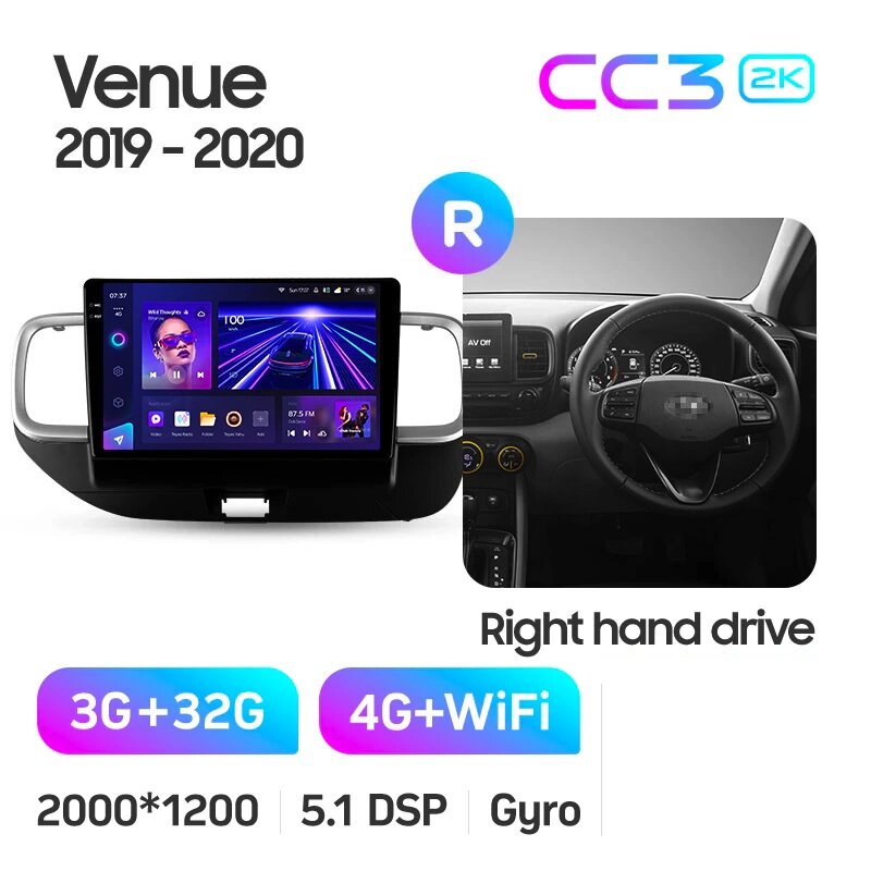 Штатна магнітола Teyes CC3 2k для Hyundai Venue 2019 - 2020 Right hand driver Android від компанії Мега Звук - фото 1