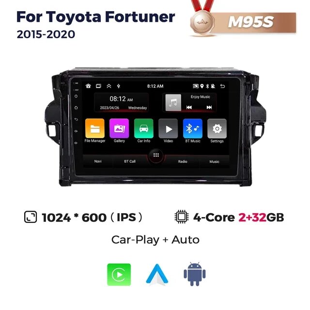 Штатна магнітола Toyota Fortuner (AN160) (2015-2020) M95 (2/32 Гб), HD (1280x720) QLED, GPS від компанії Мега Звук - фото 1