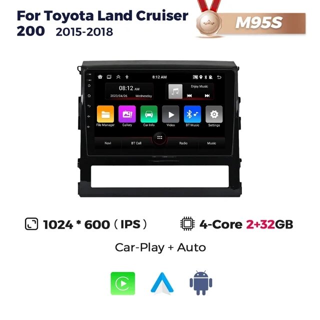 Штатна магнітола Toyota Land Cruiser 200 (2015-2018) M95 (2/32 Гб), HD (1280x720) QLED, GPS від компанії Мега Звук - фото 1