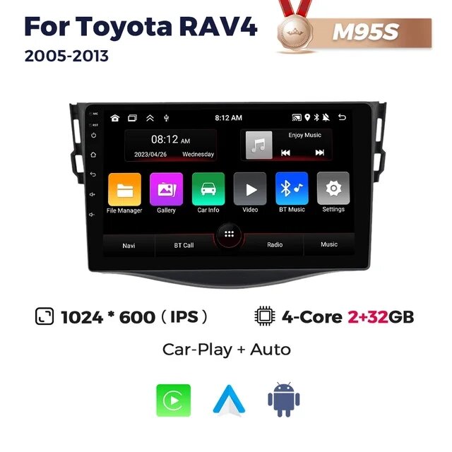 Штатна магнітола Toyota RAV4 3 (CA30W) (2005-2013) M95 (2/32 Гб), HD (1280x720) QLED, GPS від компанії Мега Звук - фото 1