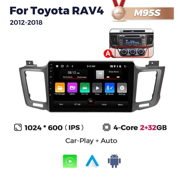 Штатна магнітола Toyota RAV4 4 (XA40) (2012-2018) M95 (2/32 Гб), HD (1280x720) QLED, GPS від компанії Мега Звук - фото 1