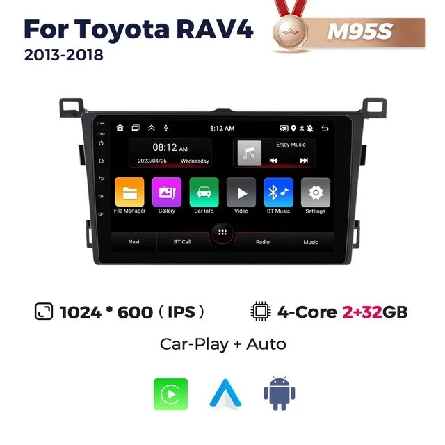 Штатна магнітола Toyota RAV4 4 (XA40) (2013-2018) M95 (2/32 Гб), HD (1280x720) QLED, GPS від компанії Мега Звук - фото 1