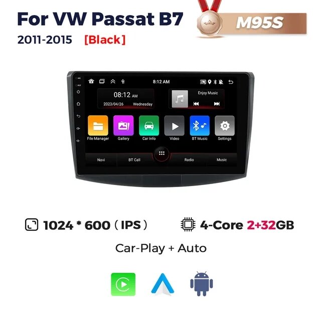 Штатна магнітола Volkswagen Passat B6, B7, CC (2005-2014) M95 (2/32 Гб), HD (1280x720) QLED, GPS від компанії Мега Звук - фото 1