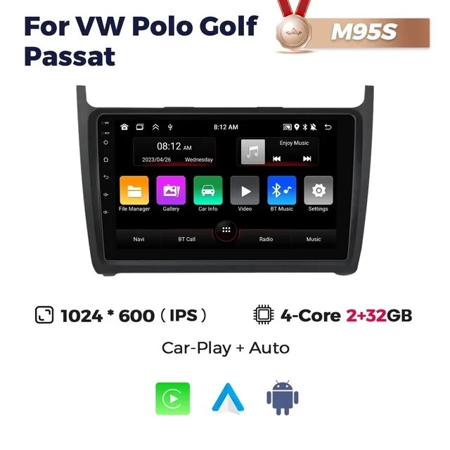 Штатна магнітола Volkswagen Passat, Polo 5, Golf 7 (2012-2020) M95 (2/32 Гб), HD (1280x720) QLED, GPS від компанії Мега Звук - фото 1