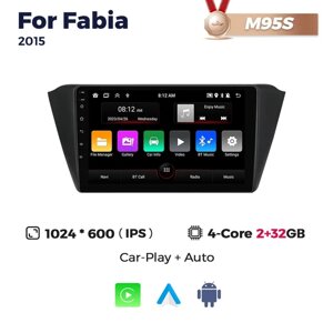 Штатна магнітола Skoda Fabia 3 (NJ) (2015-2019) M200 (2/32 Гб), 2K (2000x1200) QLED, GPS + 4G + CarPlay