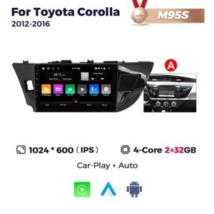 Штатна магнітола Toyota Corolla (E16/E17) (2012-2016) M500 (4/64 Гб), HD (1280x720) QLED, GPS + 4G + CarPlay