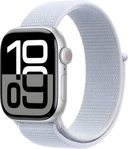 Apple Watch Series 10 GPS 42mm Silver Aluminum Case w. Blue Cloud Sport Loop (MWWD3)