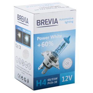 Галогенова лампа Brevia H4 12V 60/55W P43t Power White +60% 4300K CP