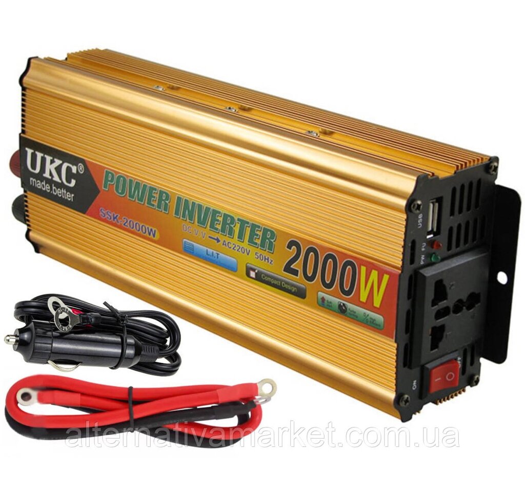 Інвертор 12V-220 "UKC 2000W", перетворювач напруги 12V-220V (1USB, 1 розетка, потужність 2000Вт) від компанії Є-сенс - фото 1