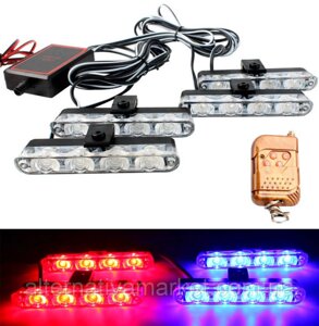 Стробоскоп "Federal Police 9204-4LED", поліцейська мигалка (червоно-сині 4шт, пульт дистанційного керування, під