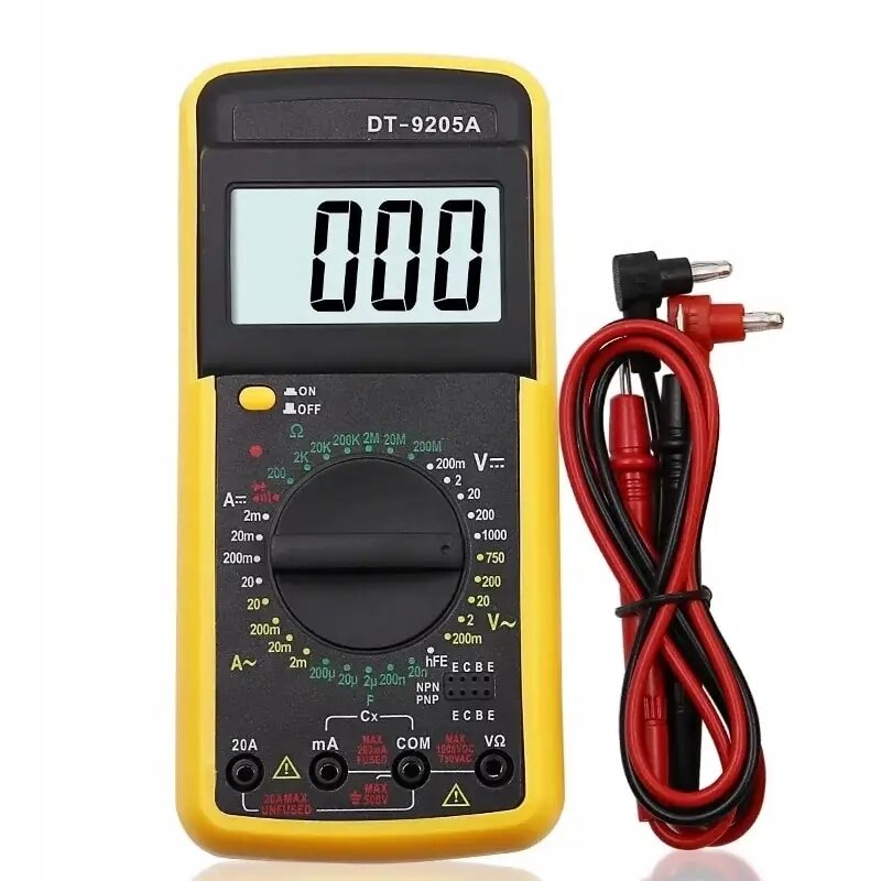 Цифровий мультиметр з дисплеєм, звуком та датчиком температури. Digital Multimeter DT-9205A від компанії Купуй чи бери у прокат - фото 1