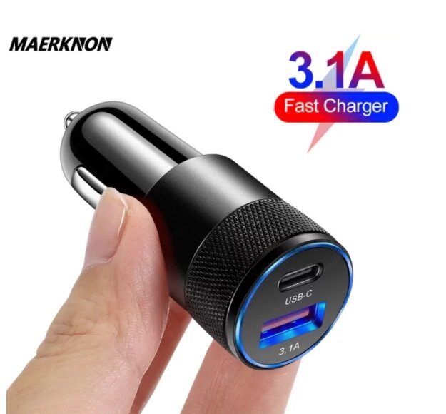 Автомобільний зарядний пристрій зі швидким заряджанням 2 port PD USB-C — QC USB KY45. Заряджання в машину від компанії А11 - фото 1