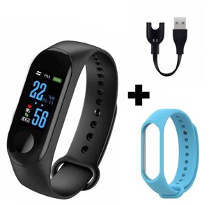 Фітнес-браслет Smart Bracelet Mi Band M3. Штекер заряджання. Чорний і блакитний