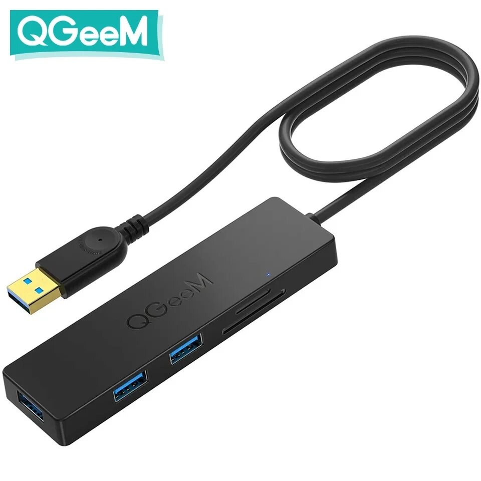 Хаб-перехідник Концентратор 5в1 HUB USB3.0 QGM/3 Port USB + TF + SD / ЮСБ-хаб Кардридер для ПК, ноутбука від компанії А11 - фото 1