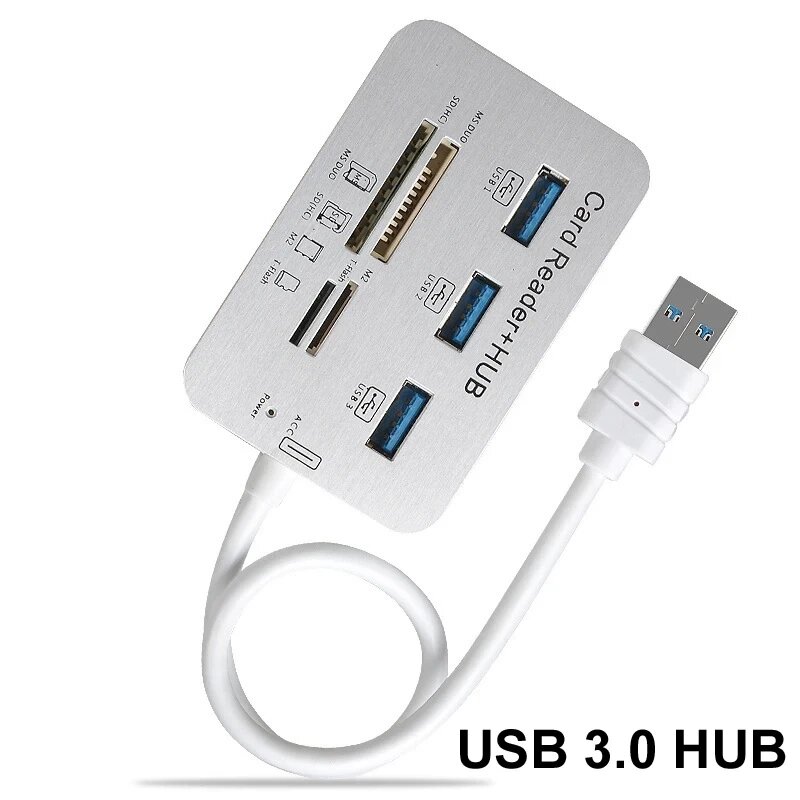 Хаб-перехідник Концентратор 7в1 HUB USB 3.0 / 3 Port USB + TF + SD (HC) + M2 + MS DUO / ЮСБ-хаб Кардридер F9 від компанії А11 - фото 1