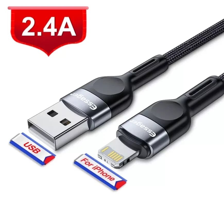 Кабель для швидкого заряджання iPhone USB — Lightning 2.4 A 1 м ER11B. Кабель лайтінг для айфона від компанії А11 - фото 1