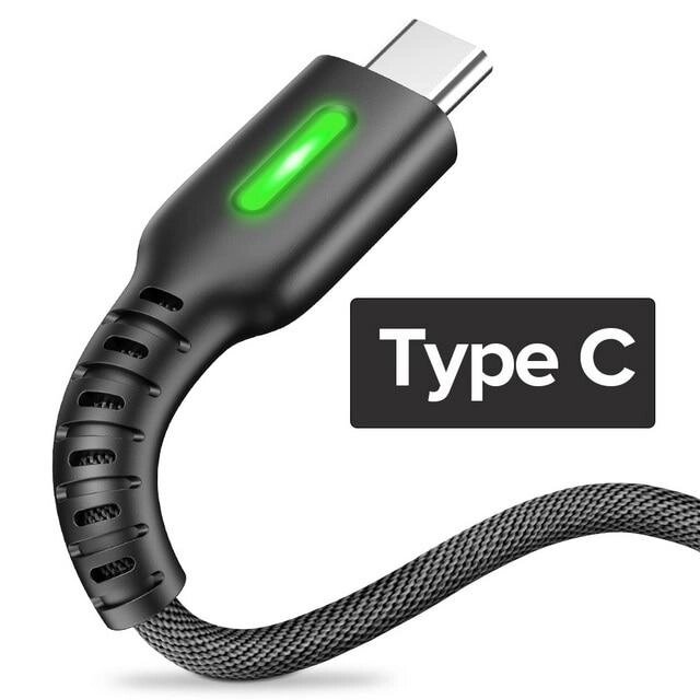 Кабель для швидкого заряджання Quick Charge 3A USB — Type-C LED 1 метр CV523. Шнур для заряджання телефона від компанії А11 - фото 1