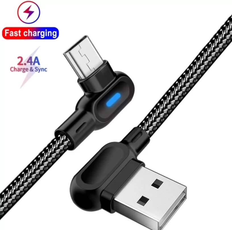 Кабель кутовий 90 градусів 2.4 A USB — Micro USB 2 метри VS121 Чорний від компанії А11 - фото 1