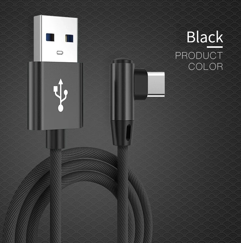 Кабель кутового швидкого заряджання Quick Charge USB — Type-C 1 м. Зарядний дріт шнур для телефона OL90-1 від компанії А11 - фото 1