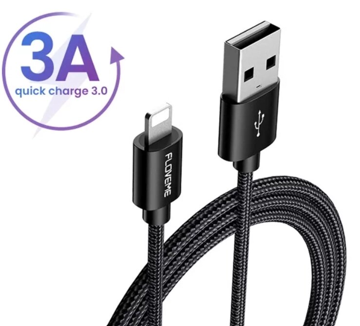 Кабель швидкого заряджання 3A USB — Lightning 1 метр SQ23 Чорний. Кабель лайтінгів для айфона від компанії А11 - фото 1