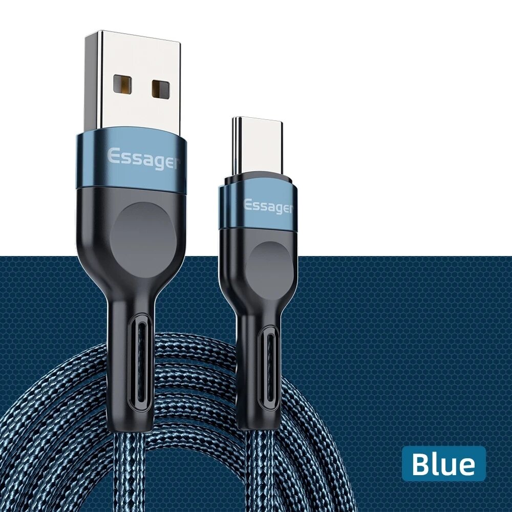 Кабель швидкого заряджання Quick Charge 3A Essager USB — Type-C 3 метри ES300-1. Зарядний дріт шнур для телефона від компанії А11 - фото 1