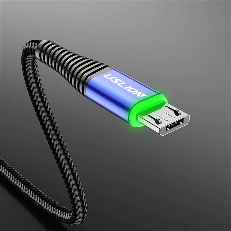 Кабель швидкого заряджання Uslion 3A USB — Micro USB 1 метр DE21421. Зарядний дріт шнур для телефона мікро ЮСБ від компанії А11 - фото 1