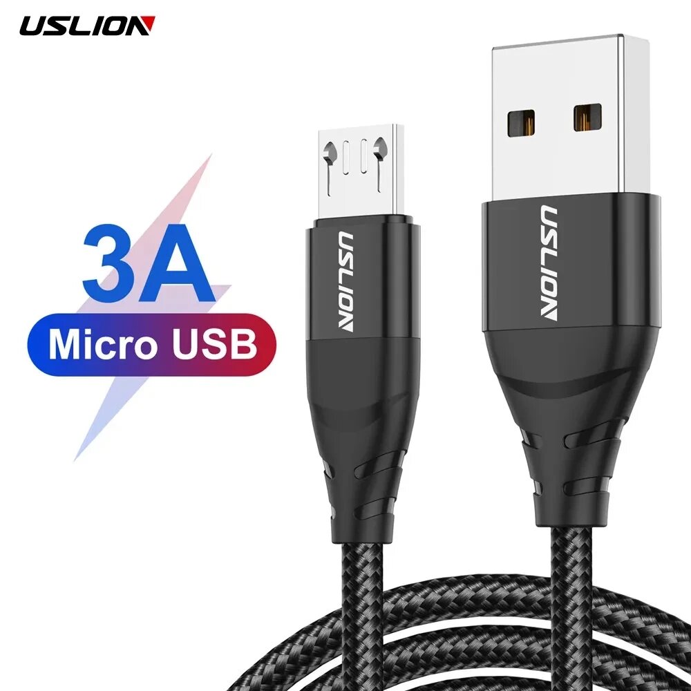 Кабель швидкого заряджання Uslion 3A USB — Micro USB 1 метр JG433232. Зарядний дріт шнур для телефона мікро ЮСБ від компанії А11 - фото 1