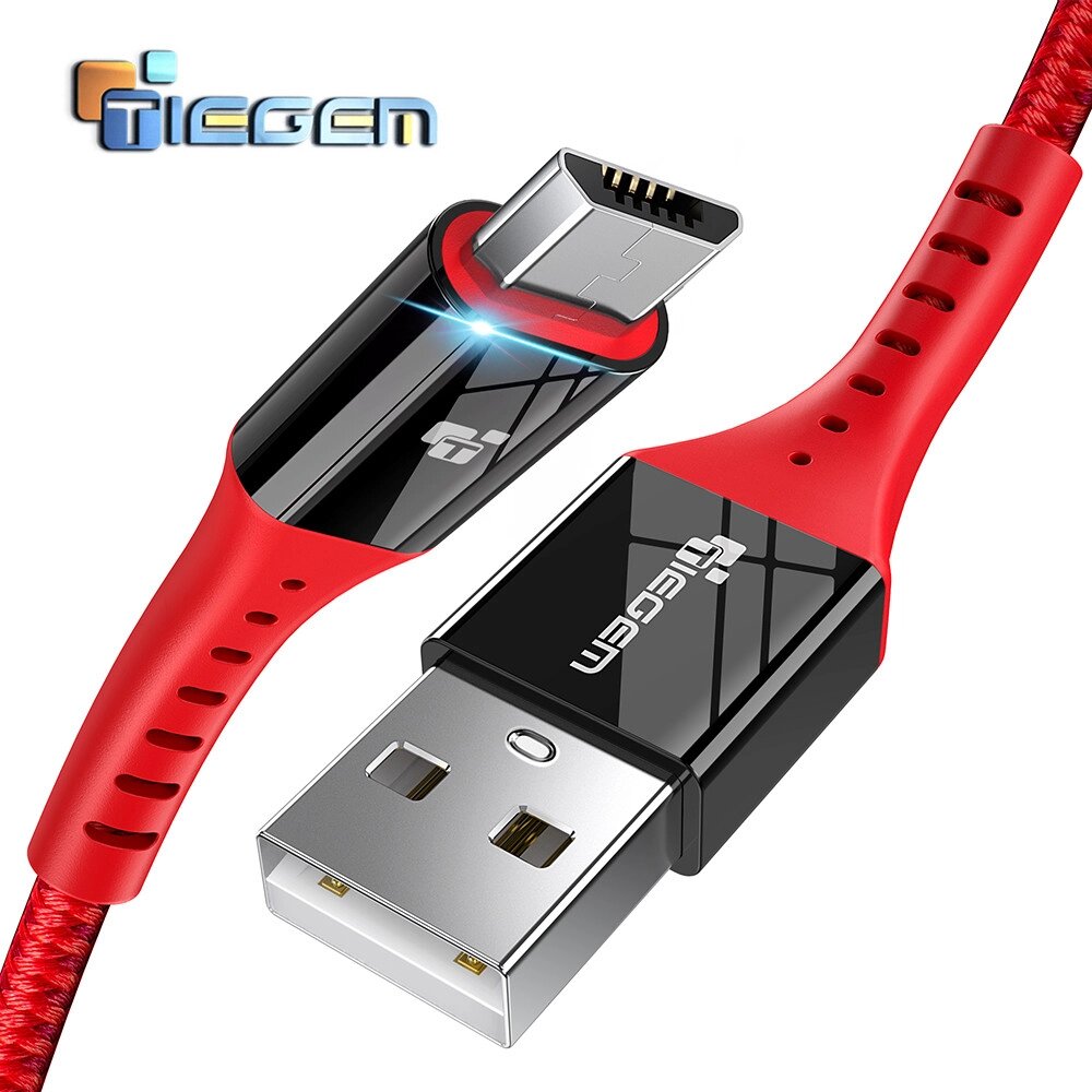 Кабель Tiegem 2.4 A USB — Micro USB 1 метр DP54332 Червоний від компанії А11 - фото 1