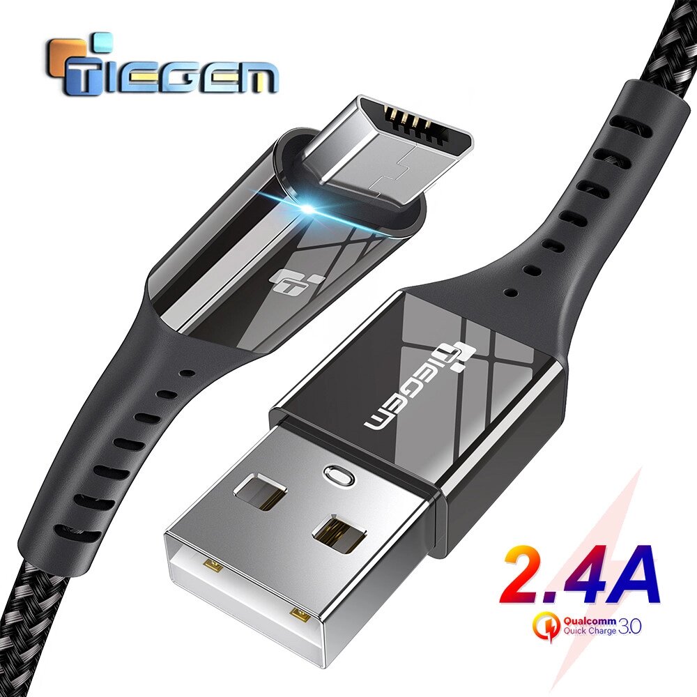 Кабель Tiegem 2.4 A USB — Micro USB 1 метр DP54332 Чорний від компанії А11 - фото 1