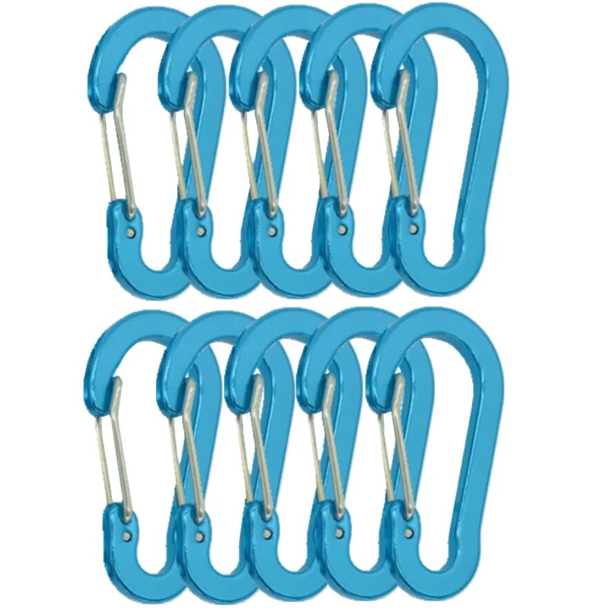 Карабін алюмінієвий 50 мм (10 штук) Блакитний. Брелок карабін для ключів. Карабіни для брелоків від компанії А11 - фото 1