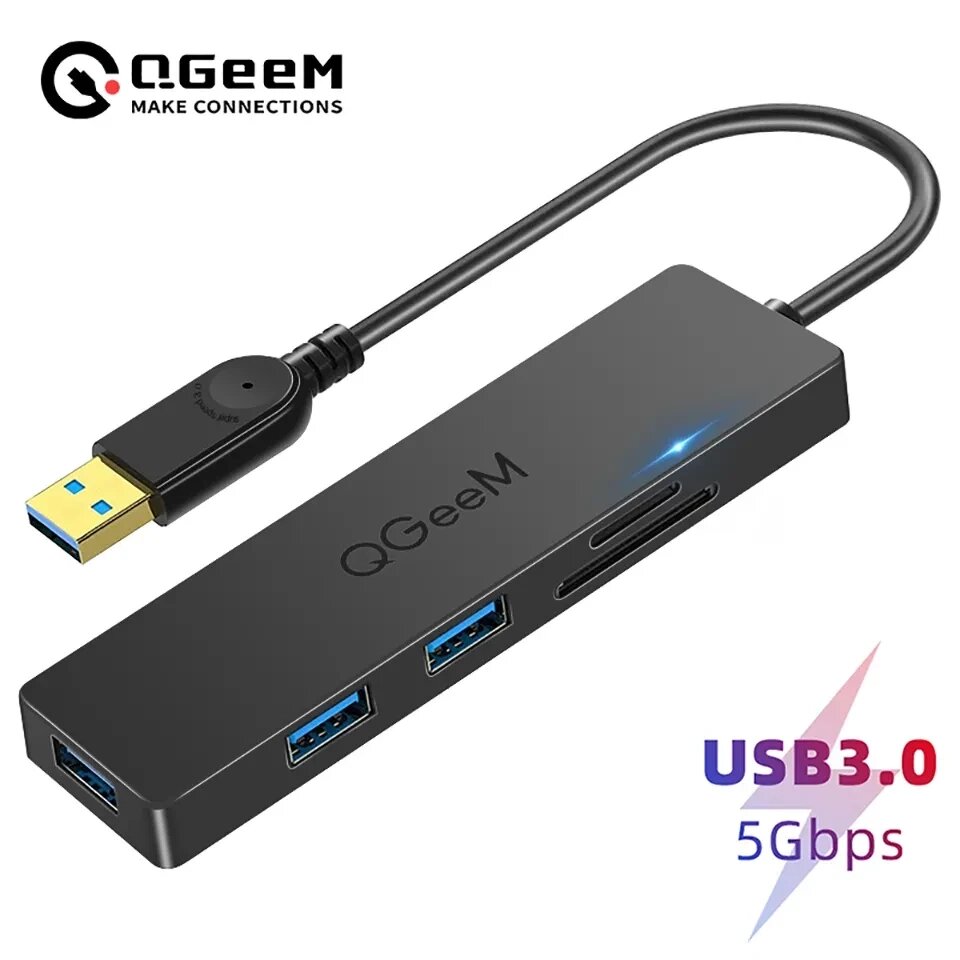 Концентратор Card Reader 5в1 HUB USB3.0 QGM/3 Port USB + TF + SD (HC) / ЮСБ-хаб Кардридер для ПК ноутбука QG від компанії А11 - фото 1