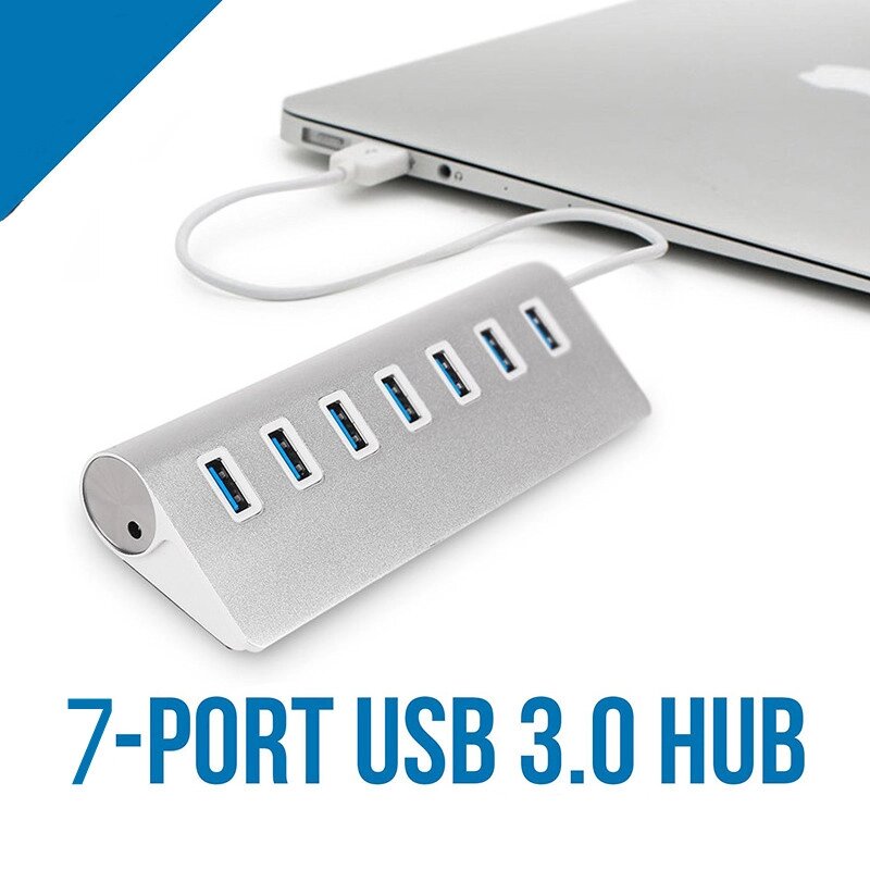 Концентратор зарядний пристрій USB 3.0 адаптер Hub 7 port Aluminum GF7622 Сріблястий від компанії А11 - фото 1