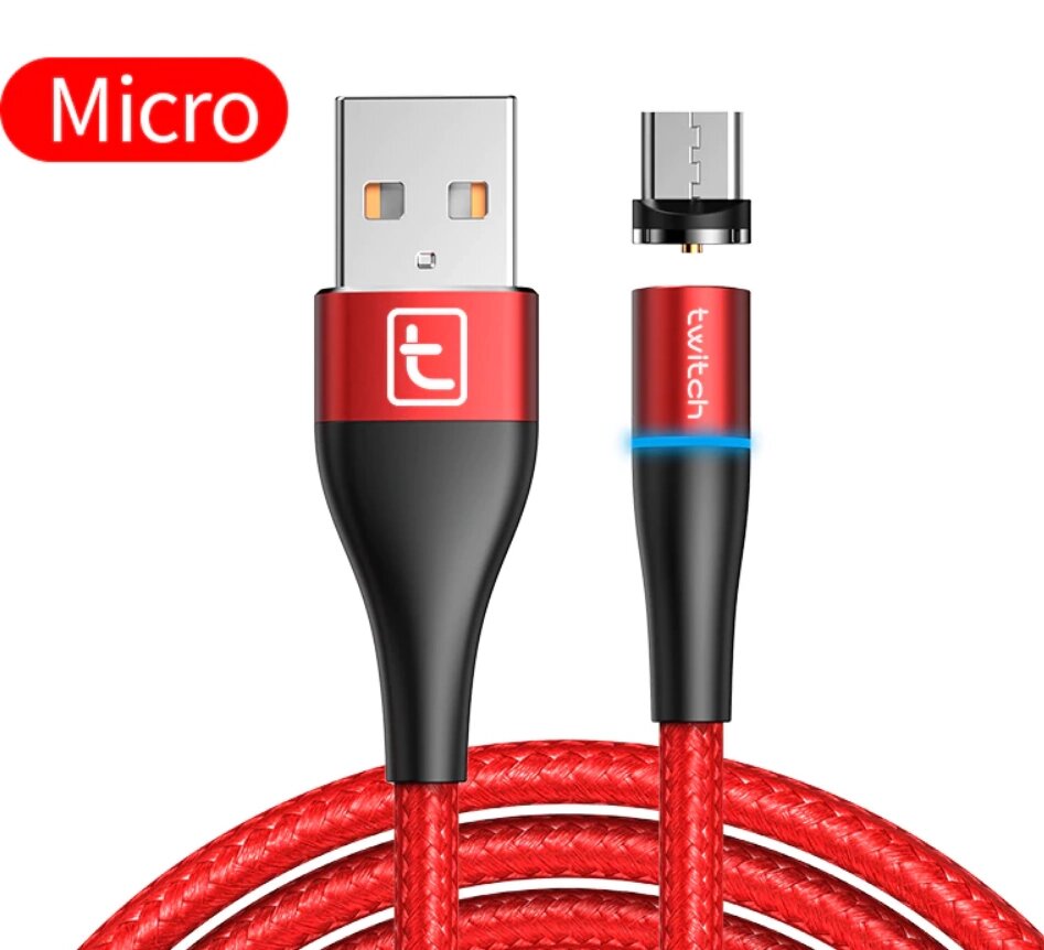 Магнітний кабель для заряджання телефона, смартфона Twitch USB — Micro USB 1 метр CD22134 Червоний від компанії А11 - фото 1