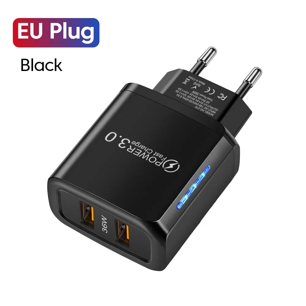 Мережевий зарядний пристрій для швидкого заряджання 2port USB QC3.0. Зарядний блок заряджання для телефона FE30-1 від компанії А11 - фото 1