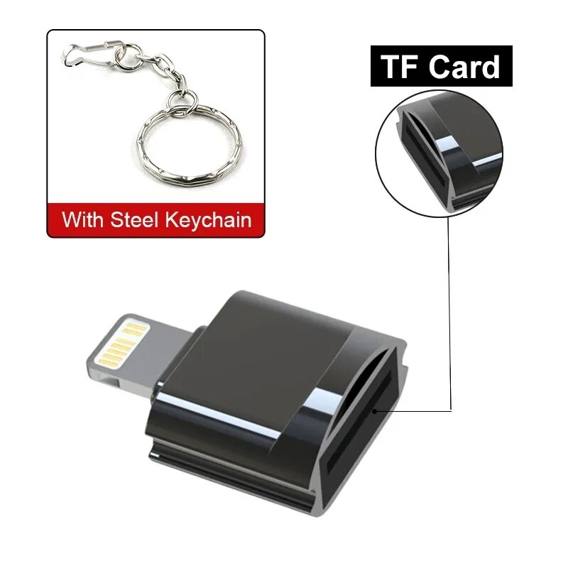 Металевий кардридер Lighting to Micro SD TF OTG. Брелок-картридер зчитувач флешкарт iPhone — MicroSD від компанії А11 - фото 1