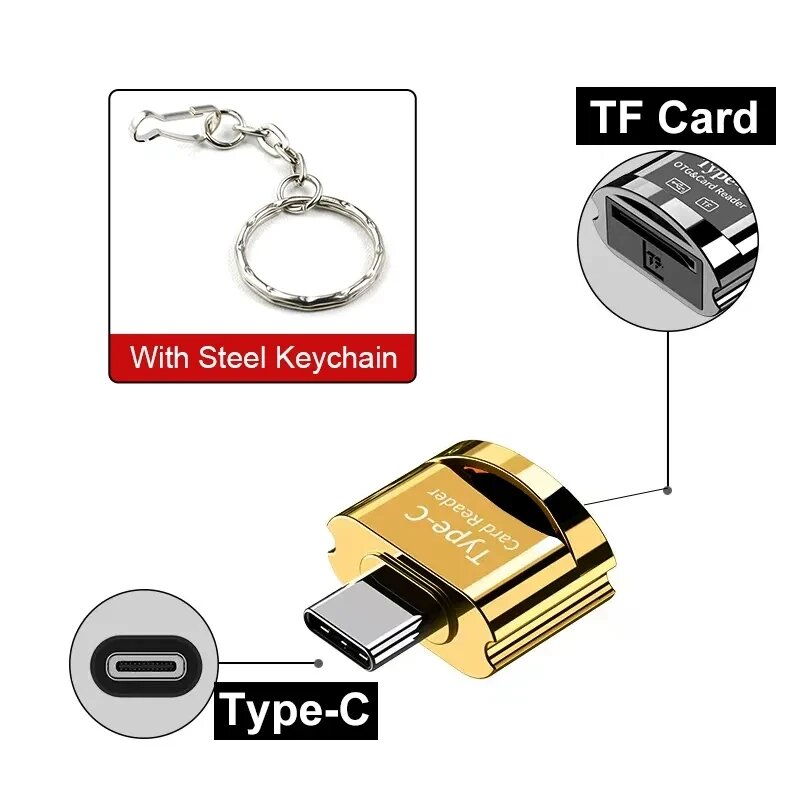 Металевий кардридер Type-C to Micro SD TF OTG Брелок кардридер зчитувач флешкарт USB-C to MicroSD Y4G від компанії А11 - фото 1